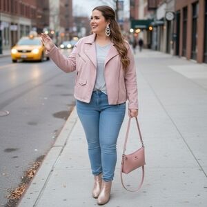 Lane Bryant PLUS Blush Pink/Dusty Rose Faux Leather Jacket Sz 22/24 or 2XL NWOT